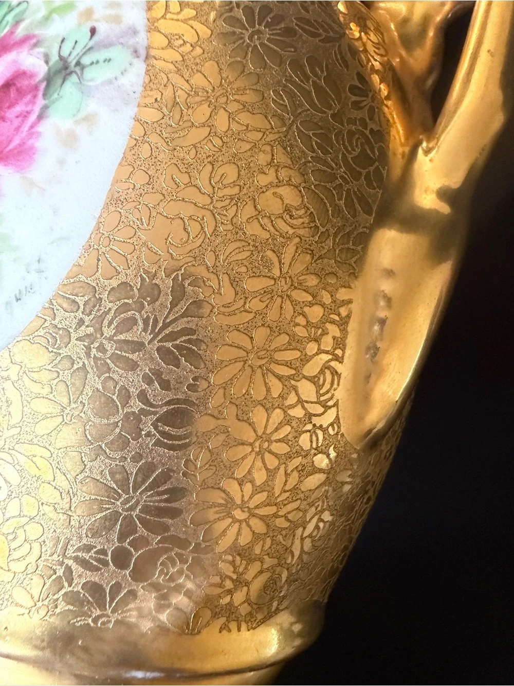 Antique Limoges France 10” Hand-Painted Rose Vase – Heavy Gold Gilt, Artist Sign